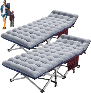 ABORON 2PK Folding Camping Cot for Adults, Double Layer 1200D, 500lb Capacity, Heavy Duty Guest Cot with Mat & Carrying Bag for Indoor & Outdoor Use
