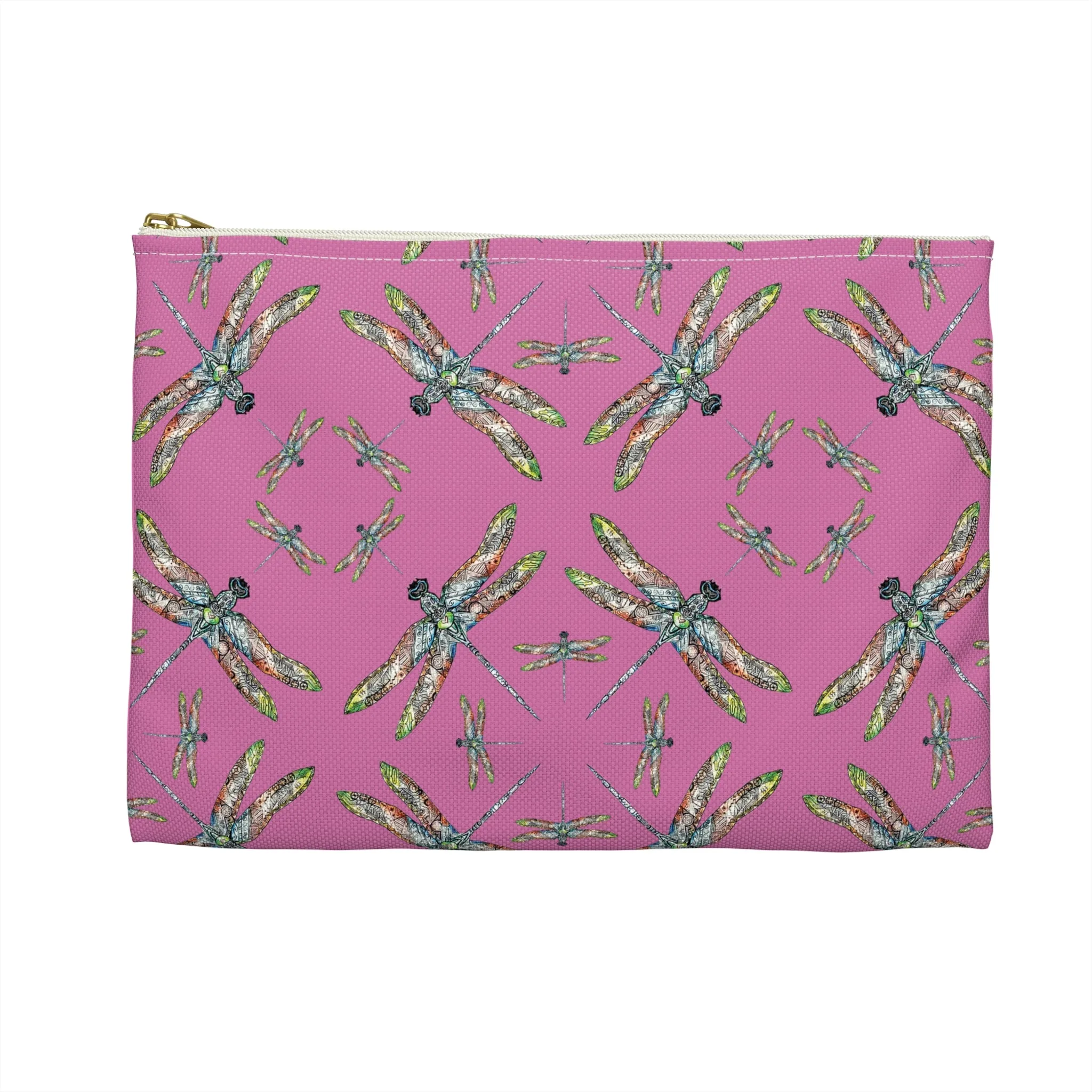 Accessory Pouch, Dragonfly, Pink, Native American design, Makeup bag, Pencil case, Travel cosmetic pouch