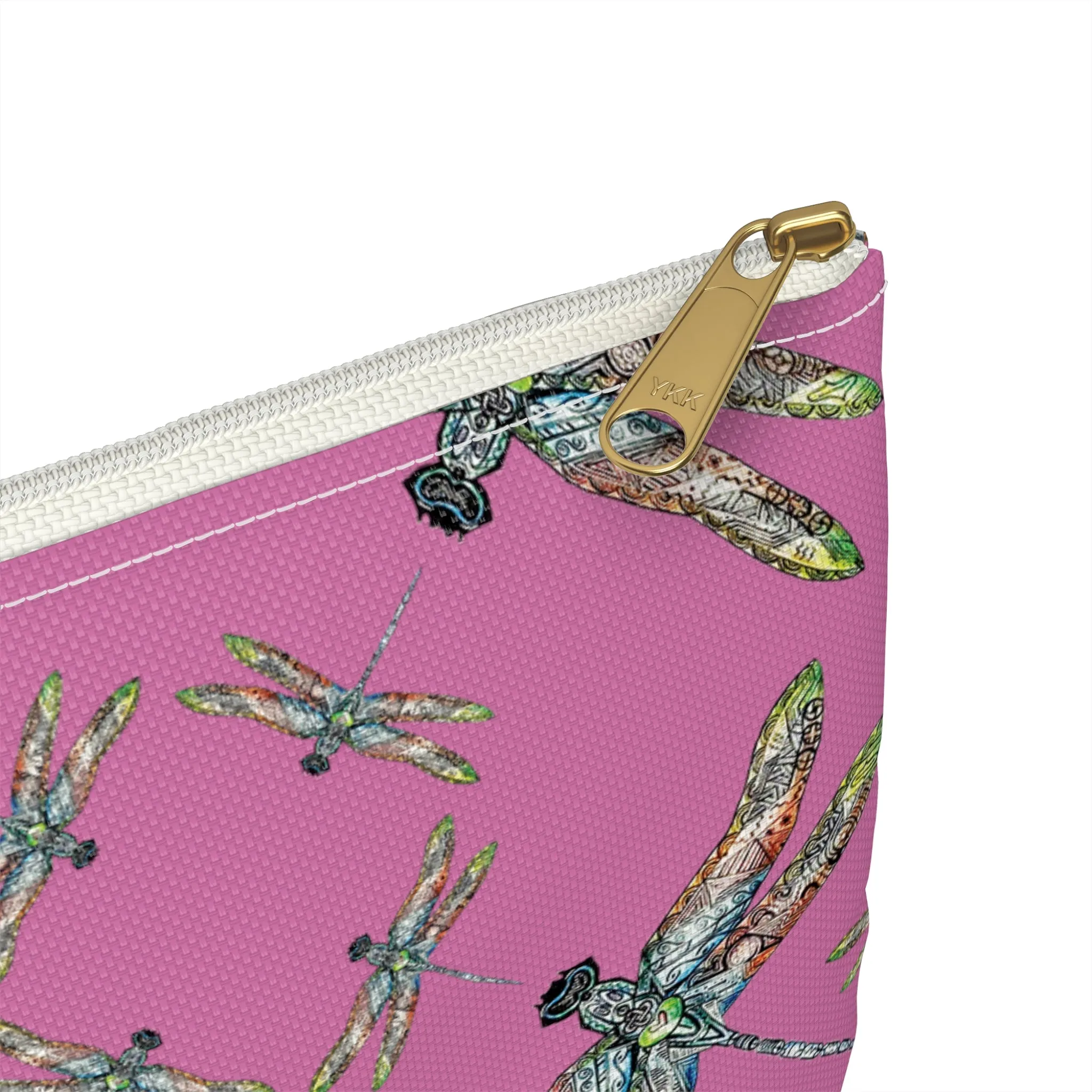 Accessory Pouch, Dragonfly, Pink, Native American design, Makeup bag, Pencil case, Travel cosmetic pouch