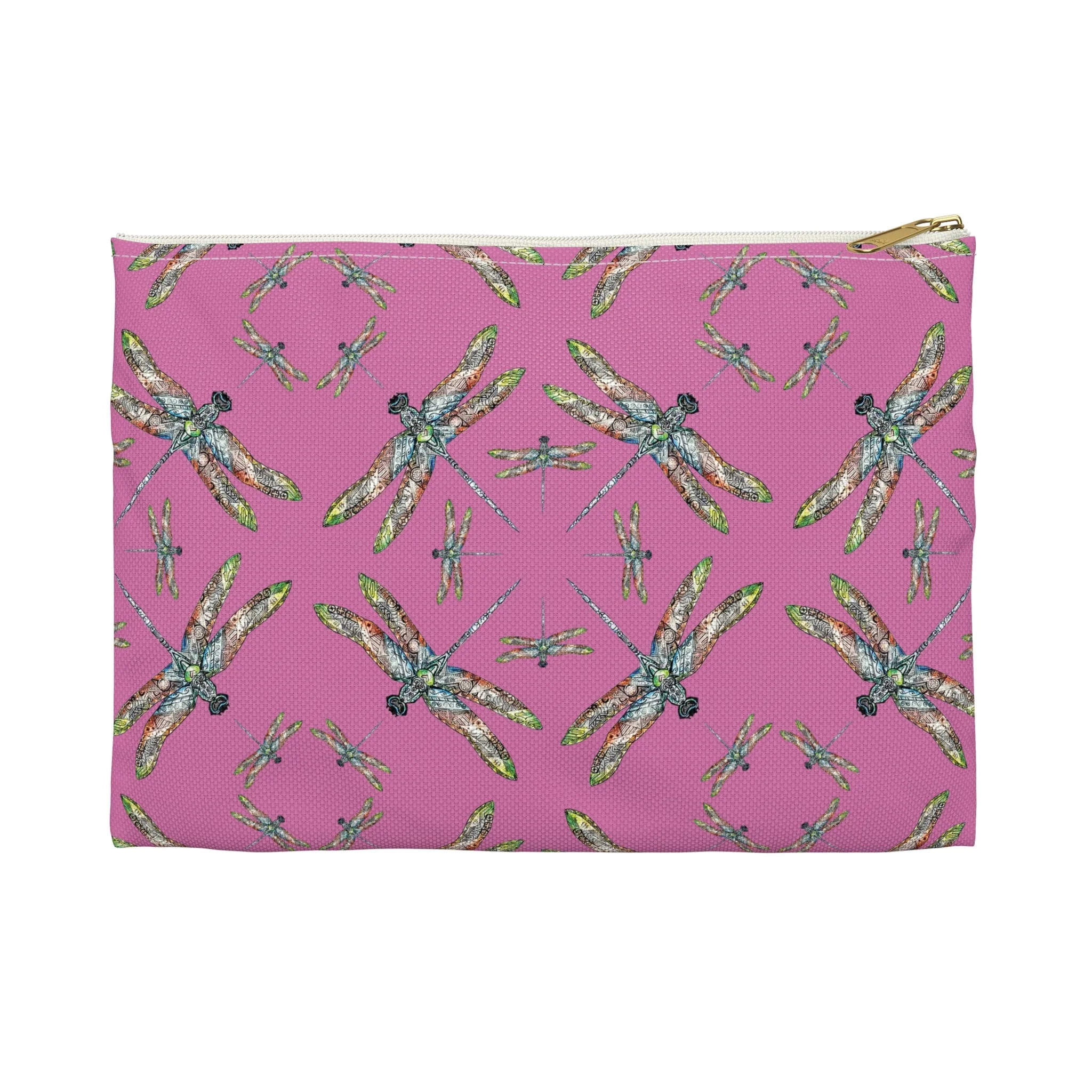 Accessory Pouch, Dragonfly, Pink, Native American design, Makeup bag, Pencil case, Travel cosmetic pouch