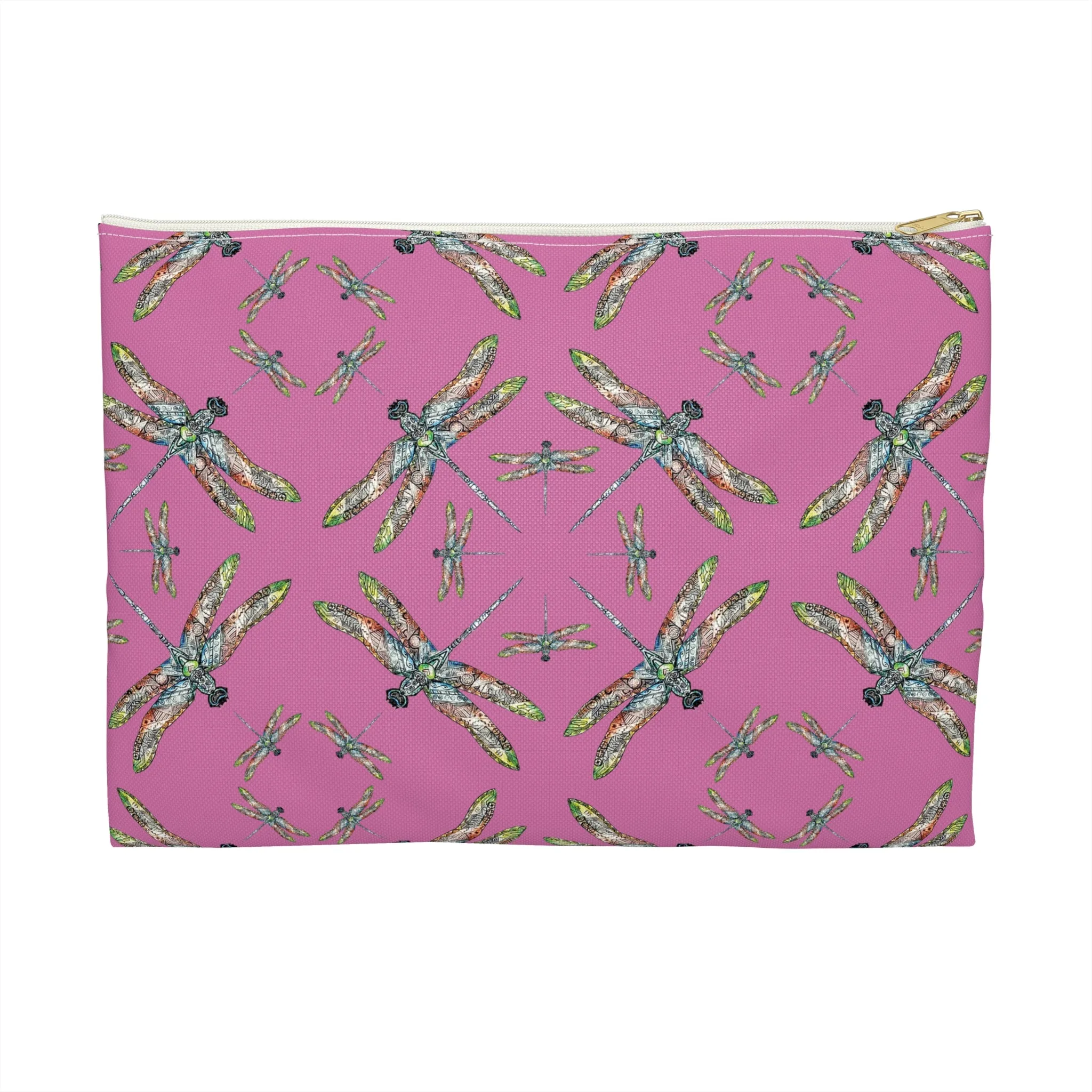 Accessory Pouch, Dragonfly, Pink, Native American design, Makeup bag, Pencil case, Travel cosmetic pouch