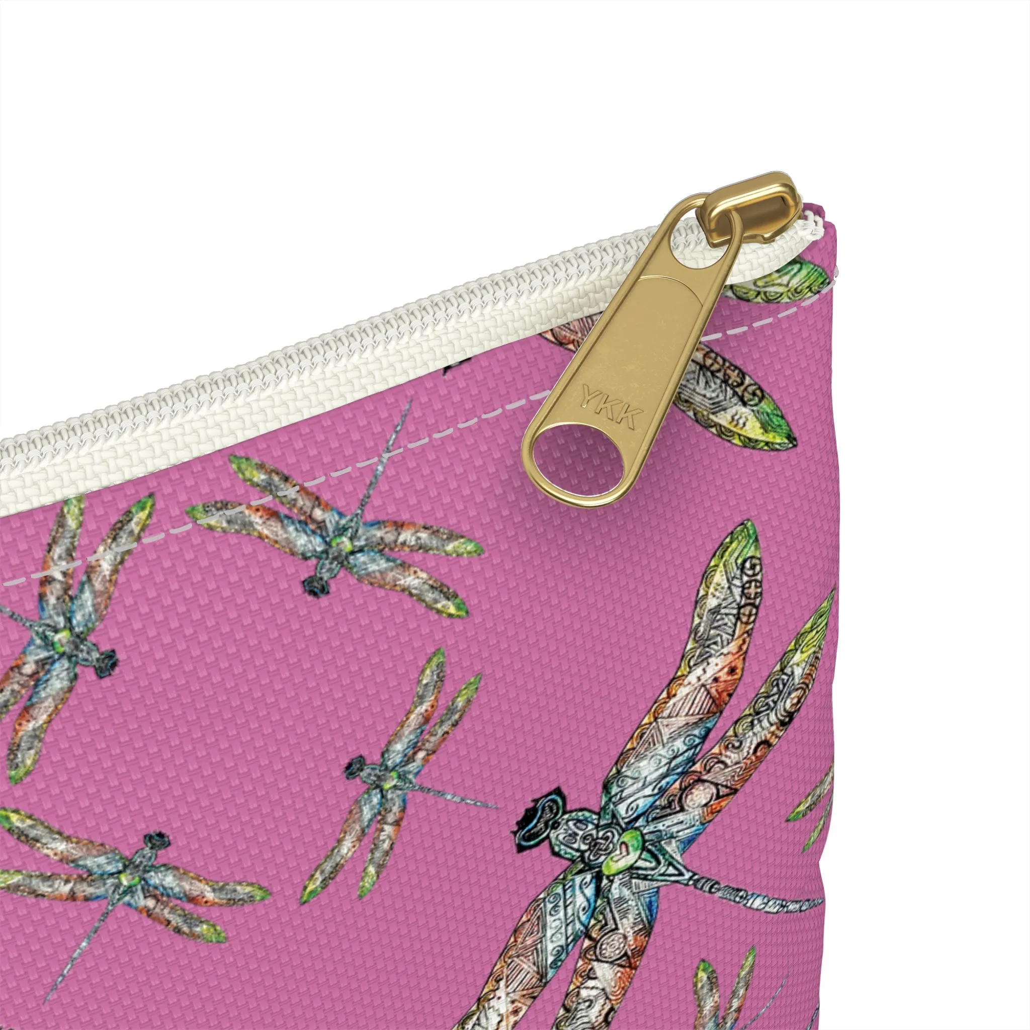 Accessory Pouch, Dragonfly, Pink, Native American design, Makeup bag, Pencil case, Travel cosmetic pouch