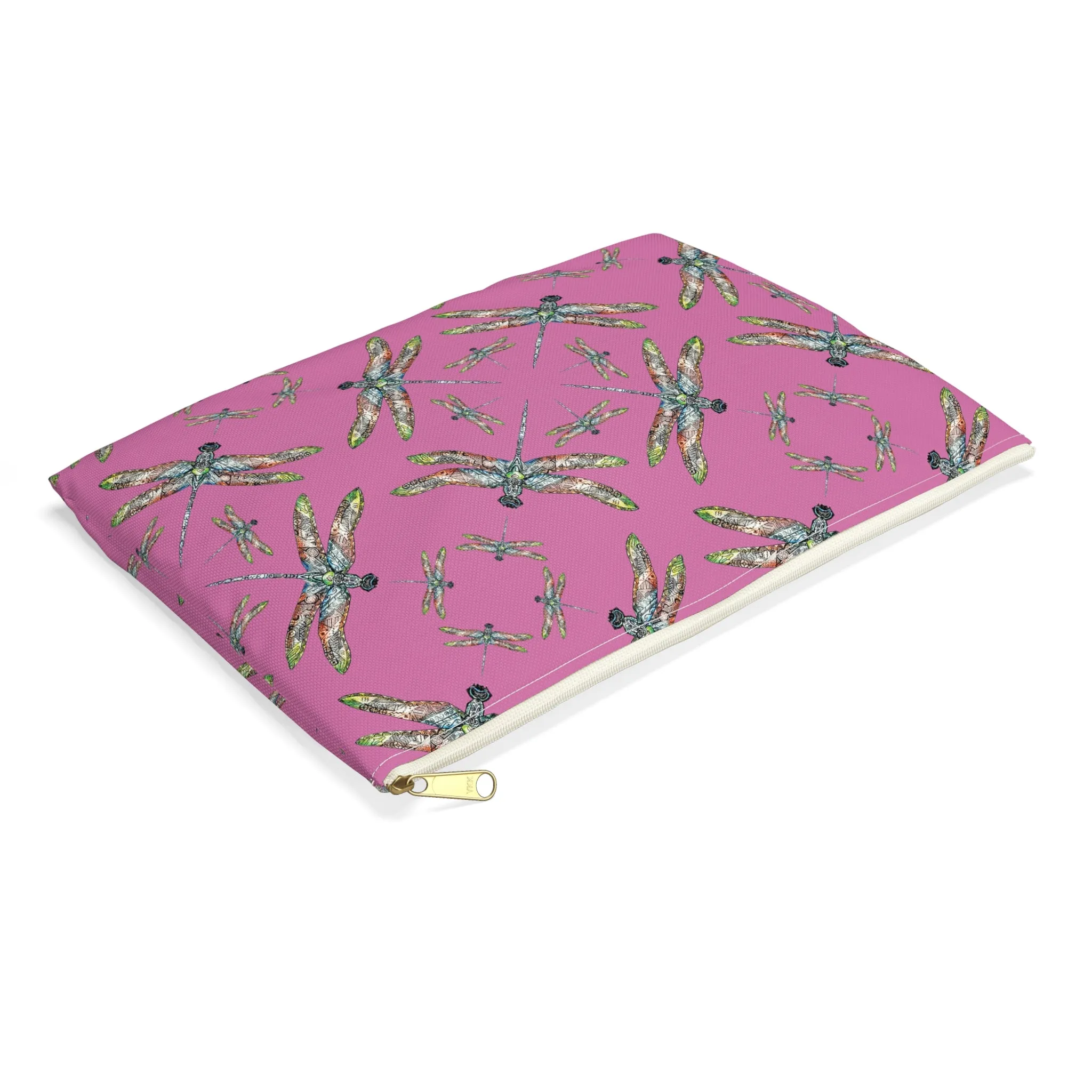 Accessory Pouch, Dragonfly, Pink, Native American design, Makeup bag, Pencil case, Travel cosmetic pouch