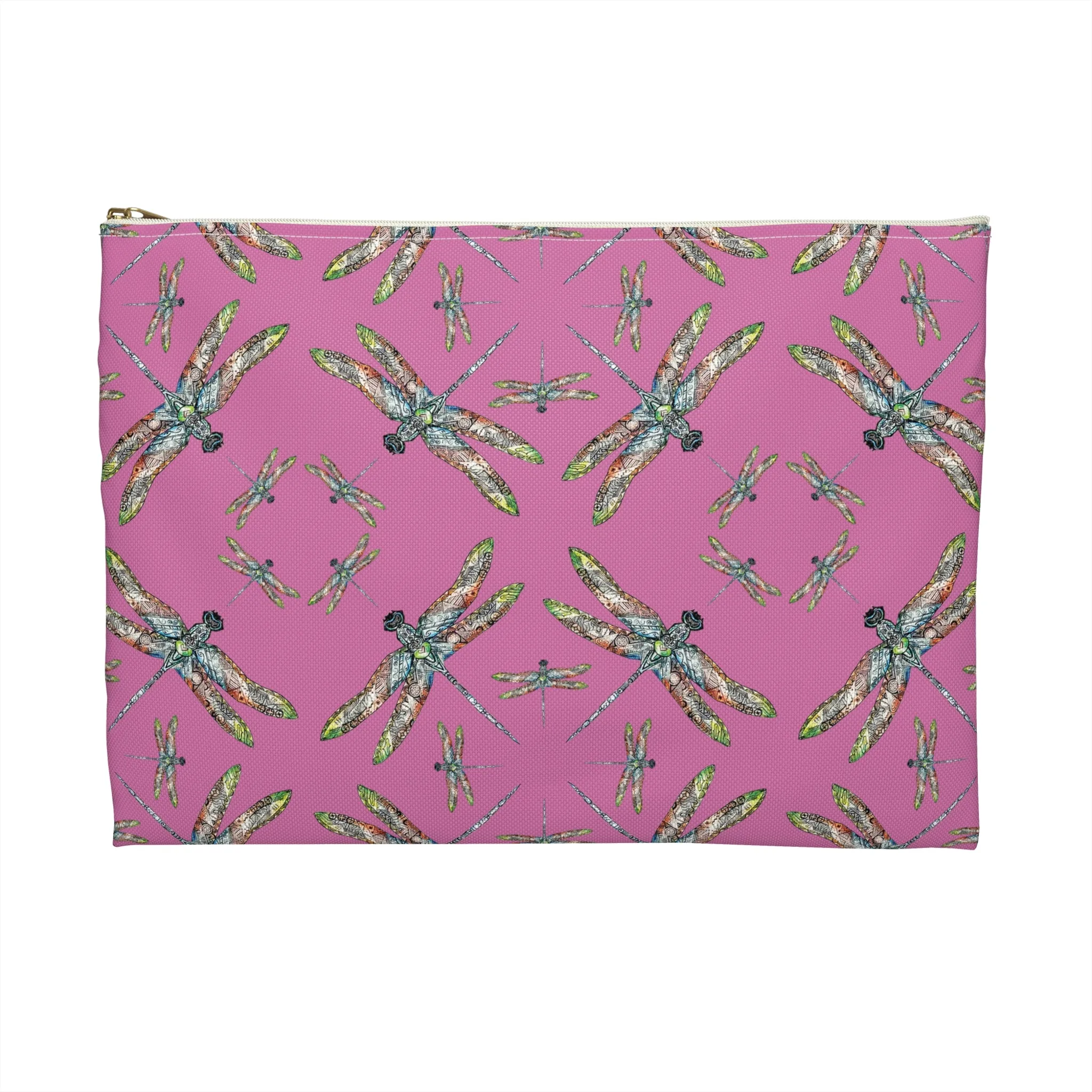 Accessory Pouch, Dragonfly, Pink, Native American design, Makeup bag, Pencil case, Travel cosmetic pouch