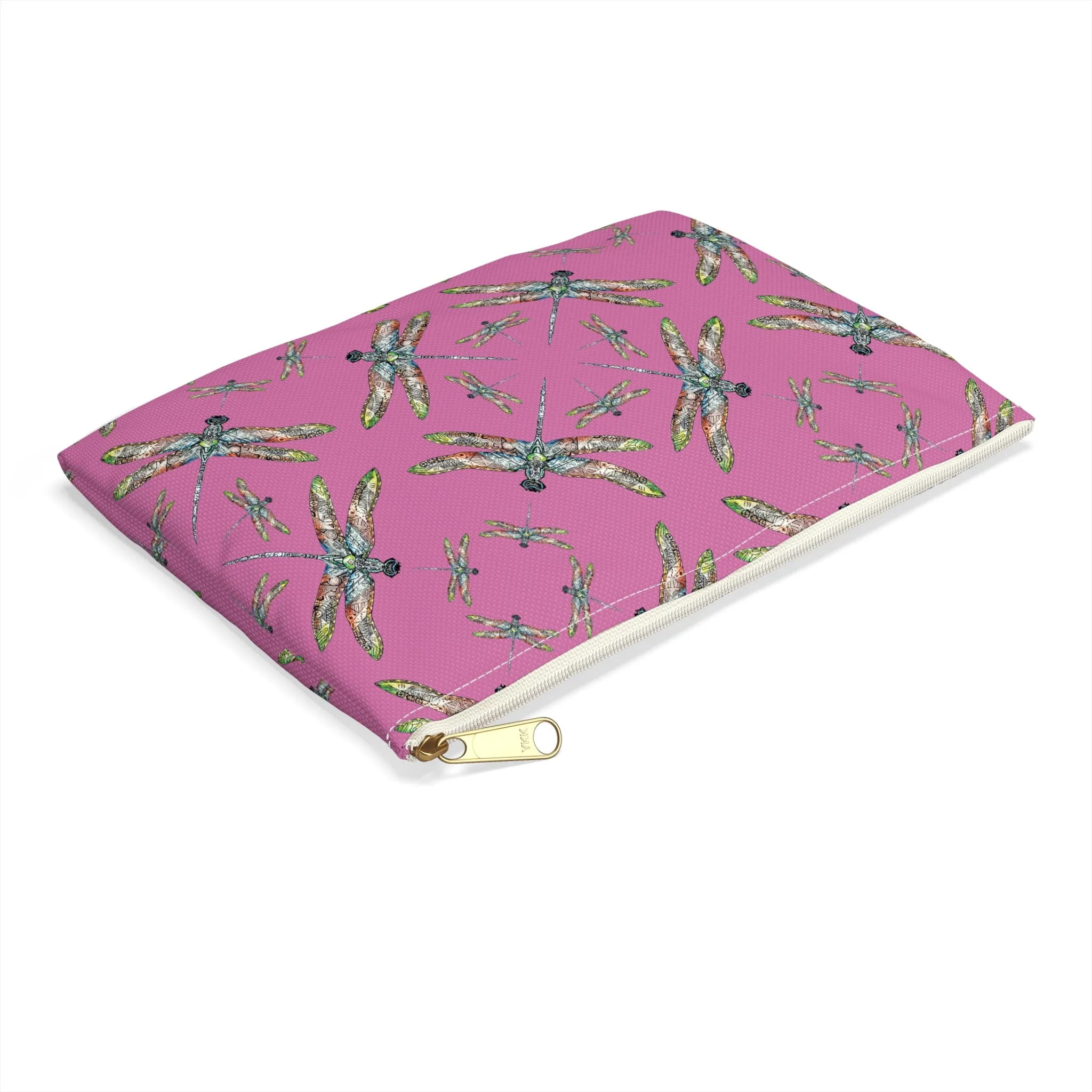 Accessory Pouch, Dragonfly, Pink, Native American design, Makeup bag, Pencil case, Travel cosmetic pouch