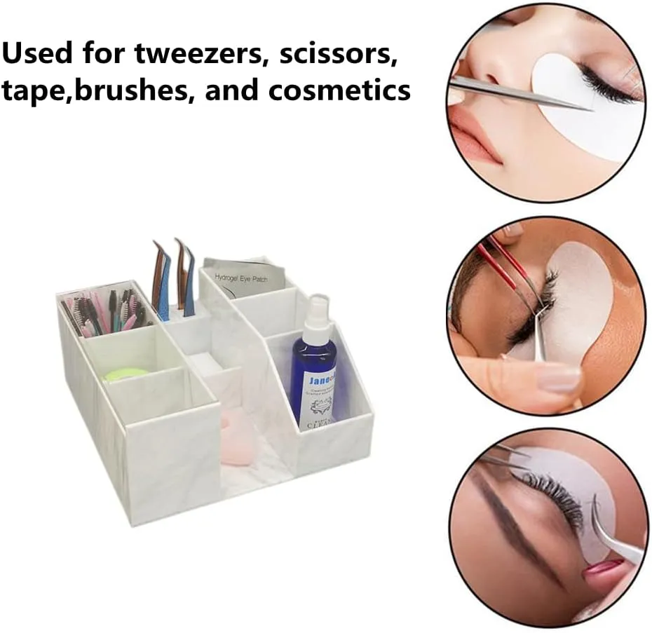 Acrylic Large Capacity Makeup Organizer, Grafting Beauty Extension Supplies Lash Storage Display, Eyelash Storage Case Brush Tweezers Cosmetic Holder (White Marble)