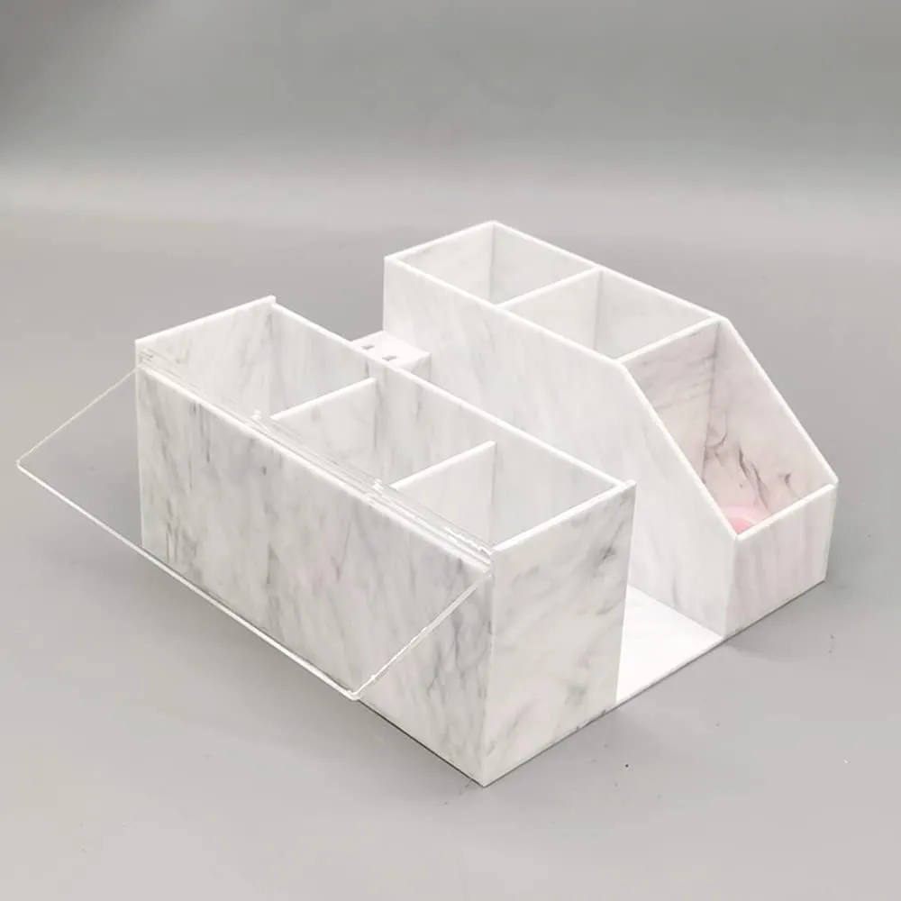Acrylic Large Capacity Makeup Organizer, Grafting Beauty Extension Supplies Lash Storage Display, Eyelash Storage Case Brush Tweezers Cosmetic Holder (White Marble)