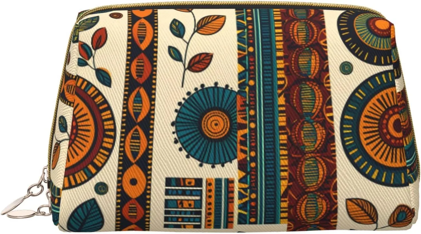 African Ethnic Pattern Printed Small Makeup Bag,Travel Cosmetic Bag Purse with Zipper,Water-resistant Makeup Organizer Bag for Women