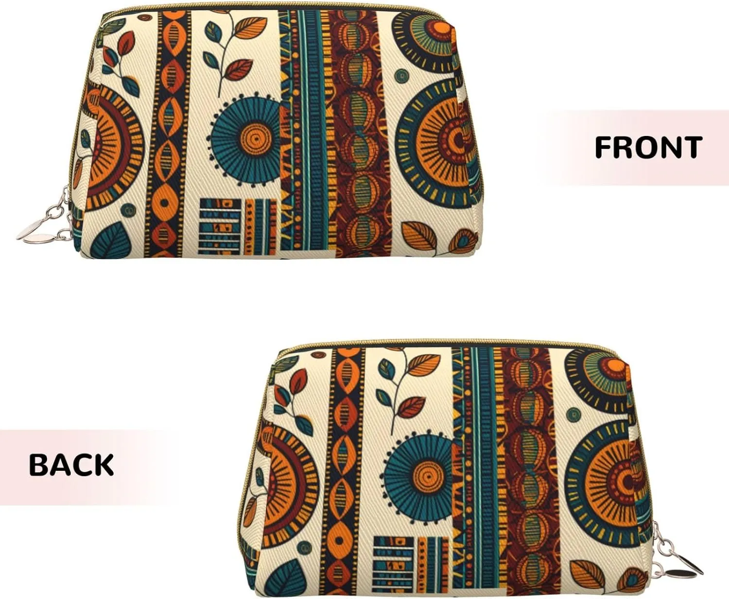 African Ethnic Pattern Printed Small Makeup Bag,Travel Cosmetic Bag Purse with Zipper,Water-resistant Makeup Organizer Bag for Women