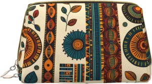 African Ethnic Pattern Printed Small Makeup Bag,Travel Cosmetic Bag Purse with Zipper,Water-resistant Makeup Organizer Bag for Women