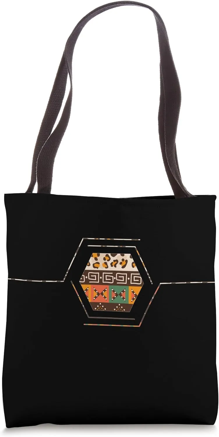 African Pattern inside Hexagon Shape, Minimal Design Tote Bag