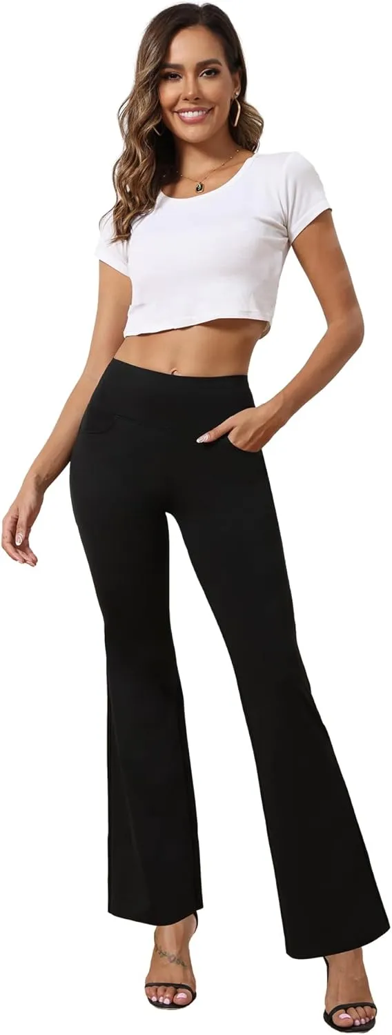 Agenlulu High Waisted Dress Pants for Women Petite/Regular/Tall Bootcut Pull On Work Slacks for Women 28"/29.5"/31.5"