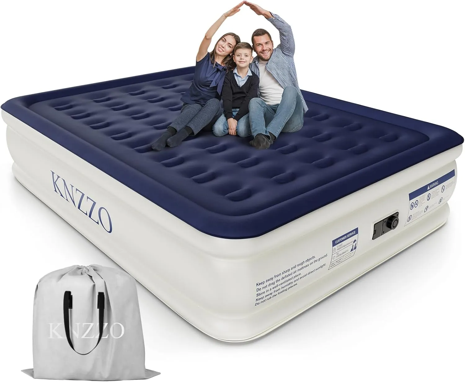 Air Mattress Queen with Built-in Pump, Blow Up Mattress with Soft Flocked Top, Leakproof Inflatable Mattress, Foldable Waterproof Air Bed for Home, Guests, Camping, with Storage Bag