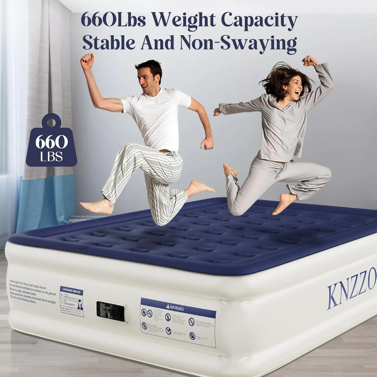 Air Mattress Queen with Built-in Pump, Blow Up Mattress with Soft Flocked Top, Leakproof Inflatable Mattress, Foldable Waterproof Air Bed for Home, Guests, Camping, with Storage Bag