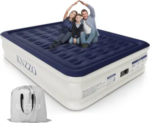 Air Mattress Queen with Built-in Pump, Blow Up Mattress with Soft Flocked Top, Leakproof Inflatable Mattress, Foldable Waterproof Air Bed for Home, Guests, Camping, with Storage Bag