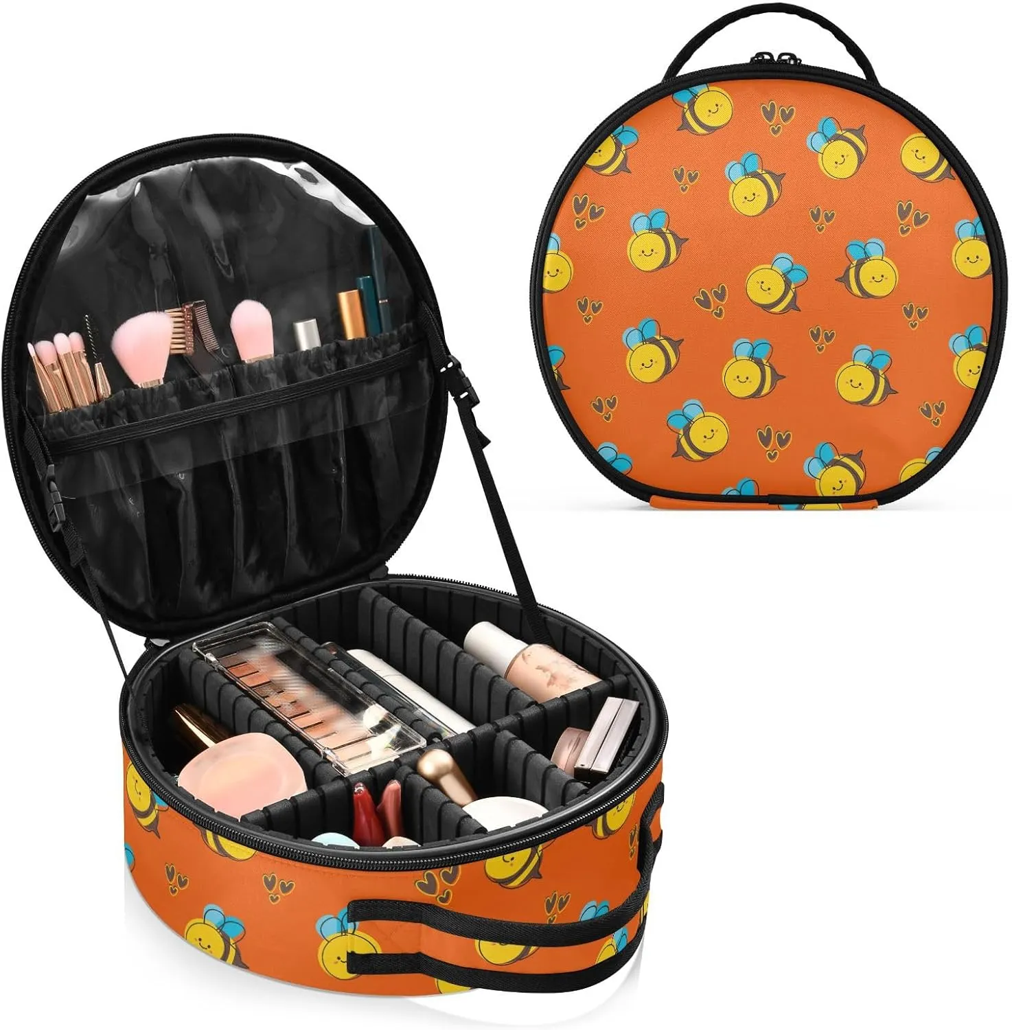 ALAZA Cute Cartoon Bee Portable Cosmetic Bag Large Capacity Travel Makeup Case Organizer