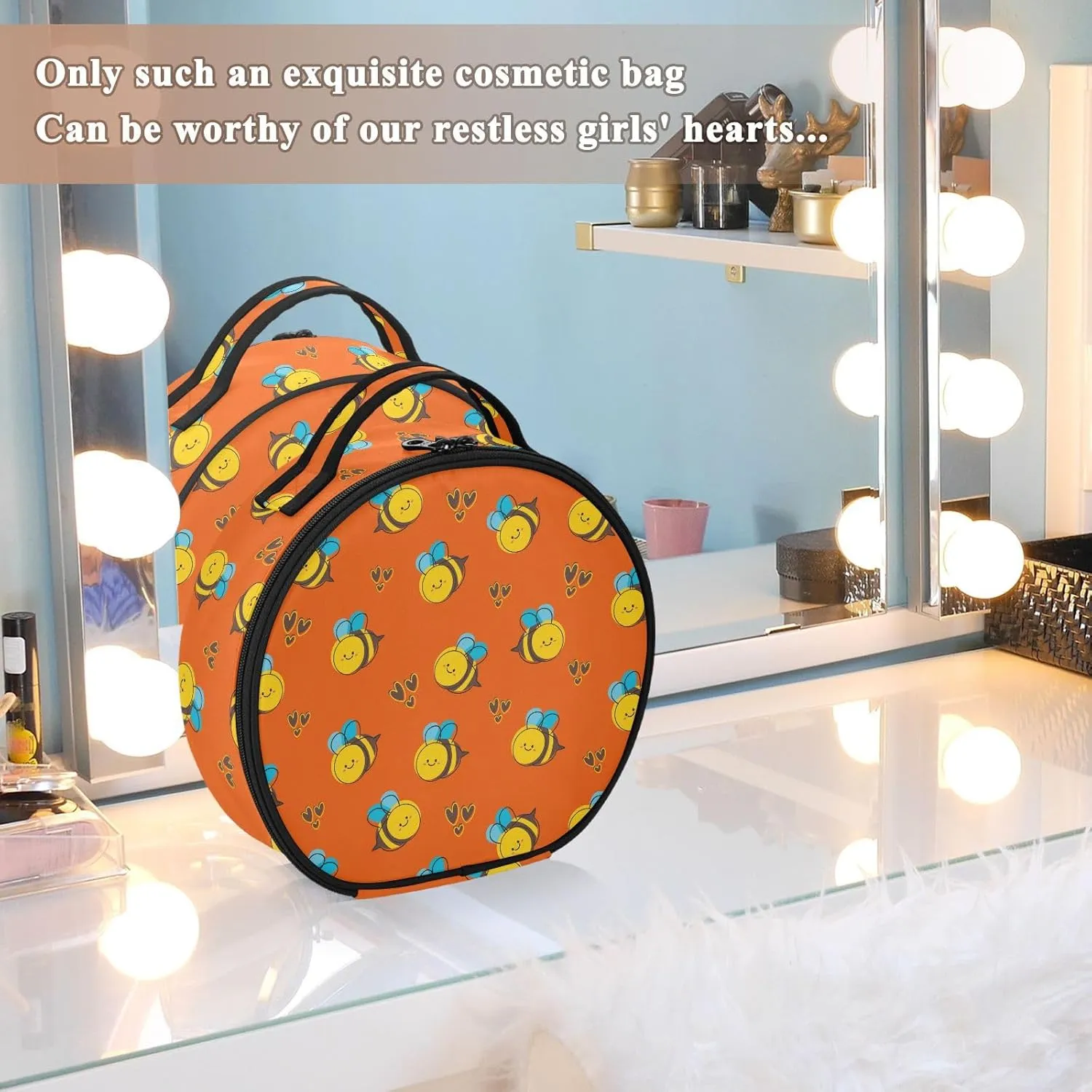 ALAZA Cute Cartoon Bee Portable Cosmetic Bag Large Capacity Travel Makeup Case Organizer