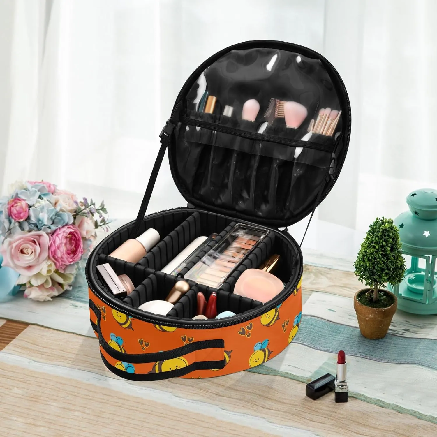 ALAZA Cute Cartoon Bee Portable Cosmetic Bag Large Capacity Travel Makeup Case Organizer