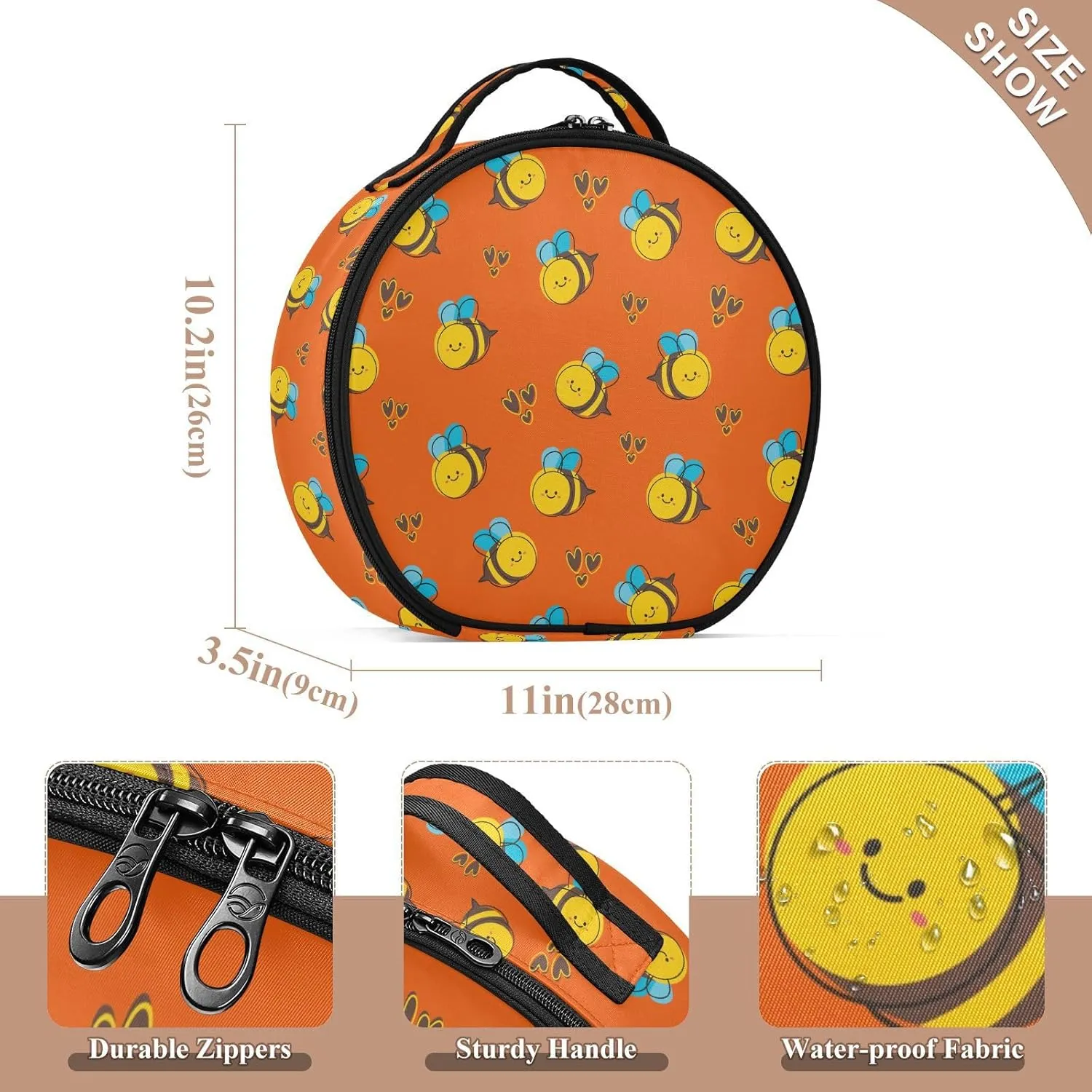 ALAZA Cute Cartoon Bee Portable Cosmetic Bag Large Capacity Travel Makeup Case Organizer