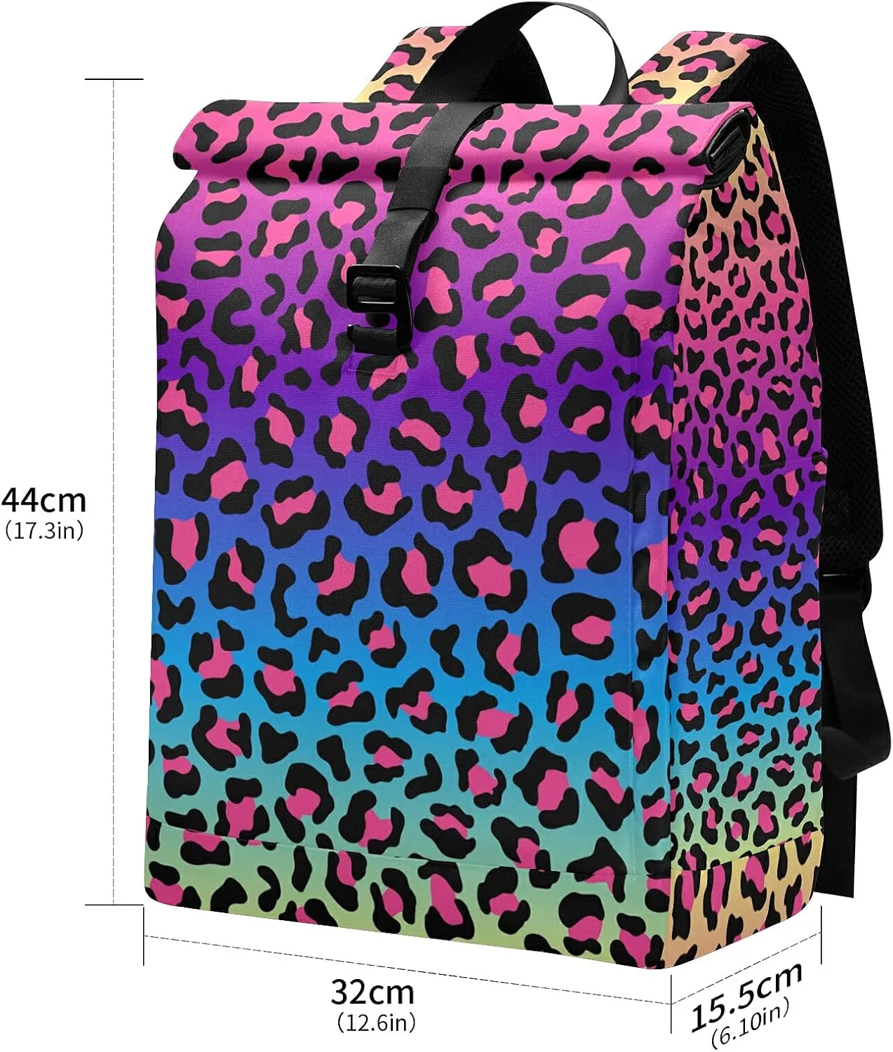 ALAZA Neon Rainbow Leopard Cheetah Large Laptop Backpack Purse for Women Men Waterproof Anti Theft Roll Top Backpack, 13-17.3 inch