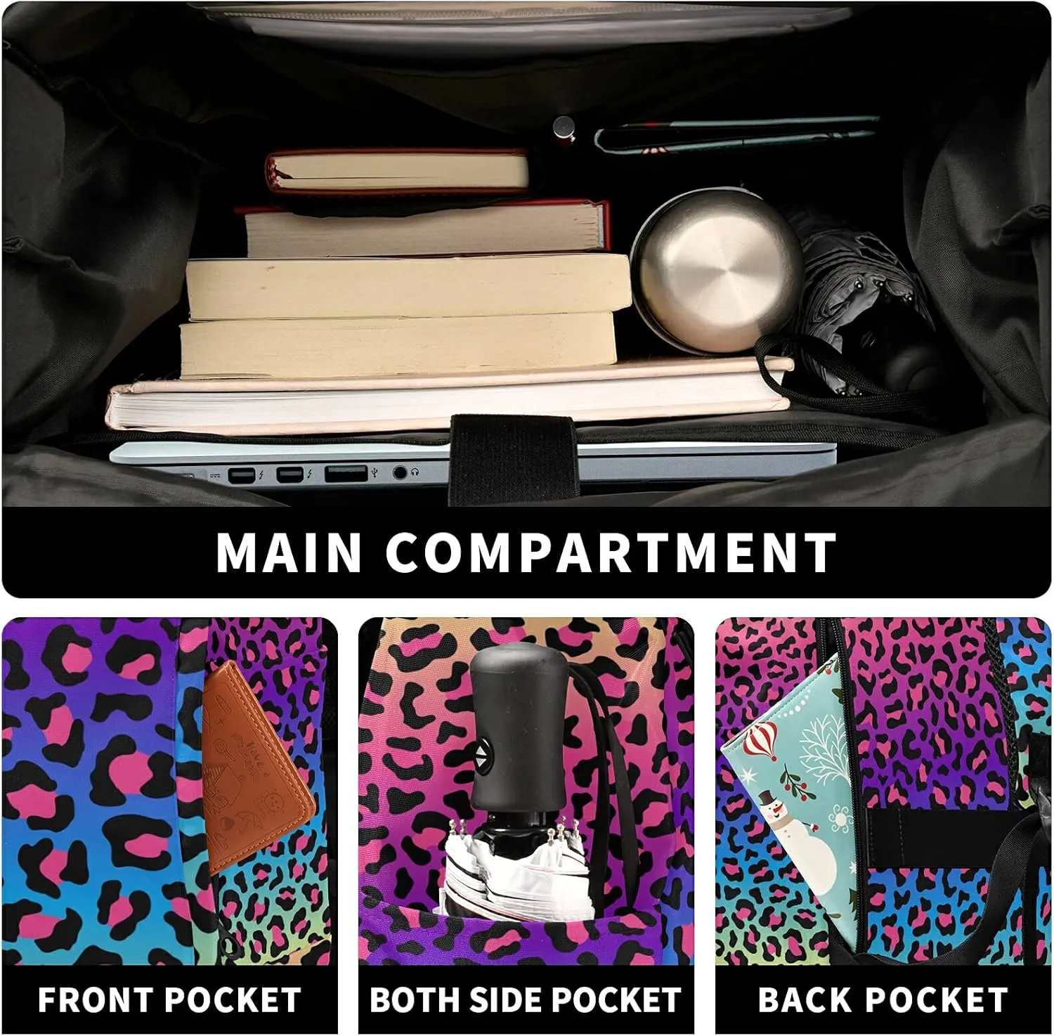 ALAZA Neon Rainbow Leopard Cheetah Large Laptop Backpack Purse for Women Men Waterproof Anti Theft Roll Top Backpack, 13-17.3 inch