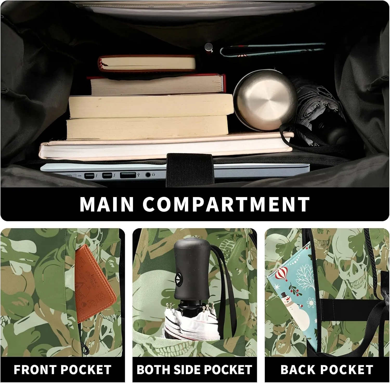 ALAZA Skull Large Laptop Backpack Purse for Women Men Waterproof Anti Theft Roll Top Backpack, 13-17.3 inch
