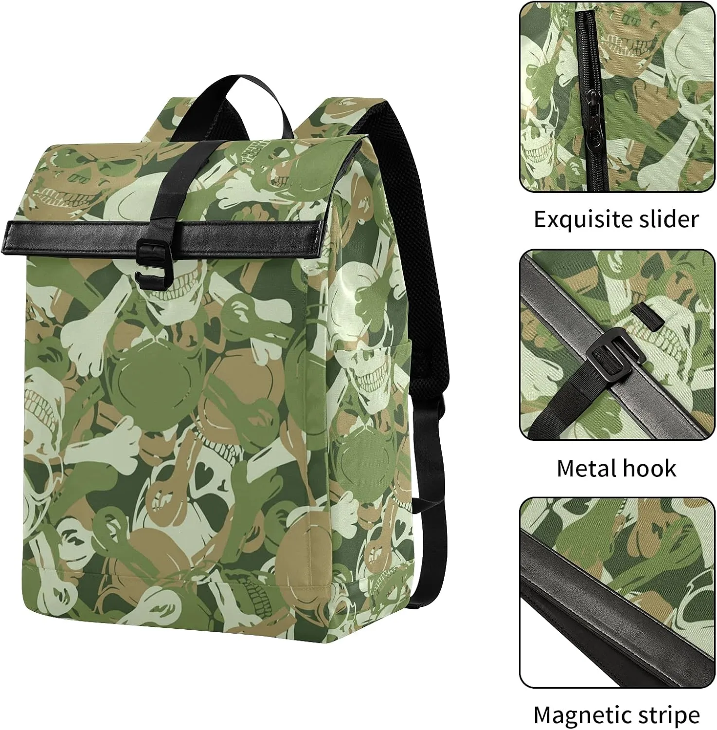 ALAZA Skull Large Laptop Backpack Purse for Women Men Waterproof Anti Theft Roll Top Backpack, 13-17.3 inch
