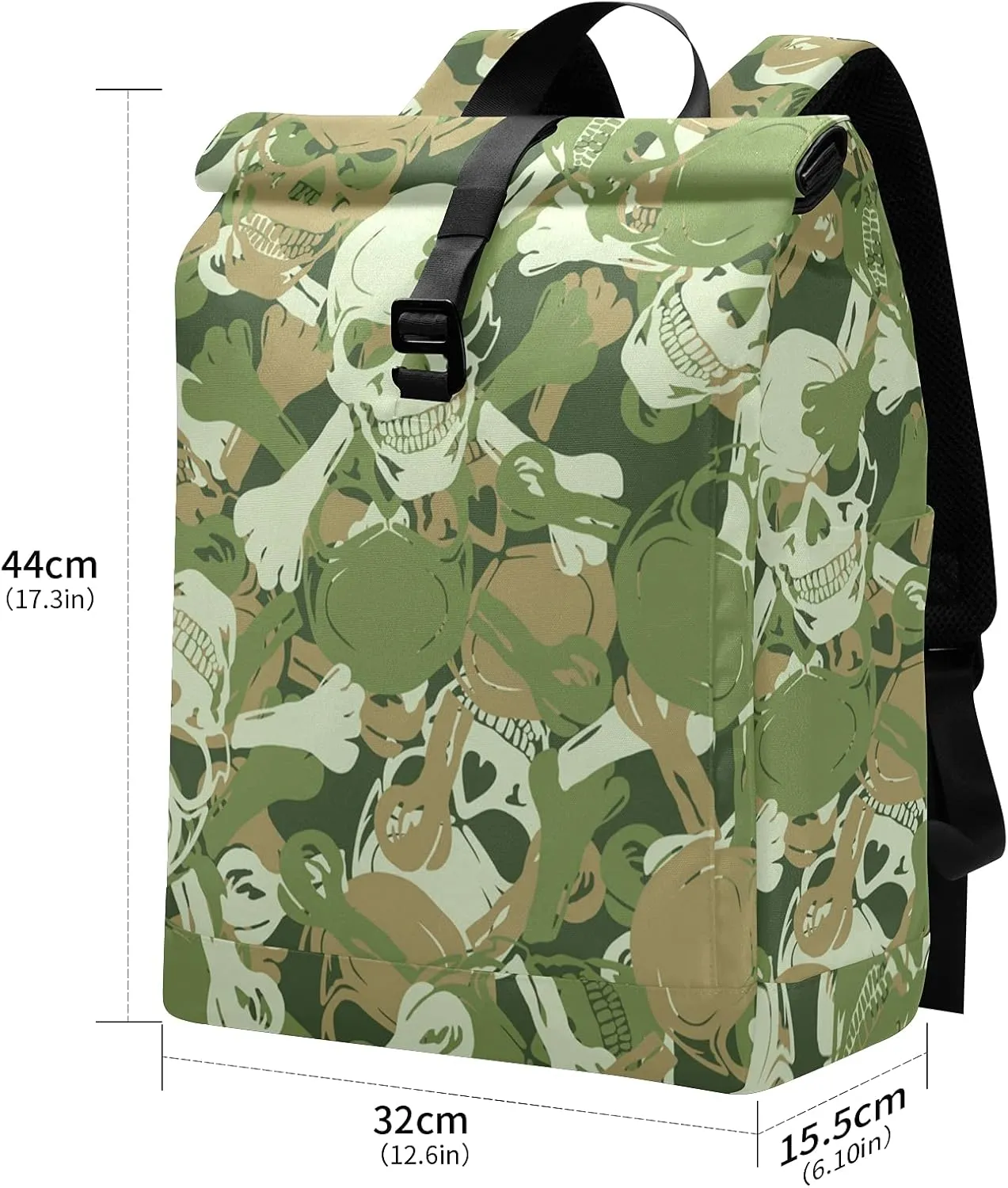 ALAZA Skull Large Laptop Backpack Purse for Women Men Waterproof Anti Theft Roll Top Backpack, 13-17.3 inch