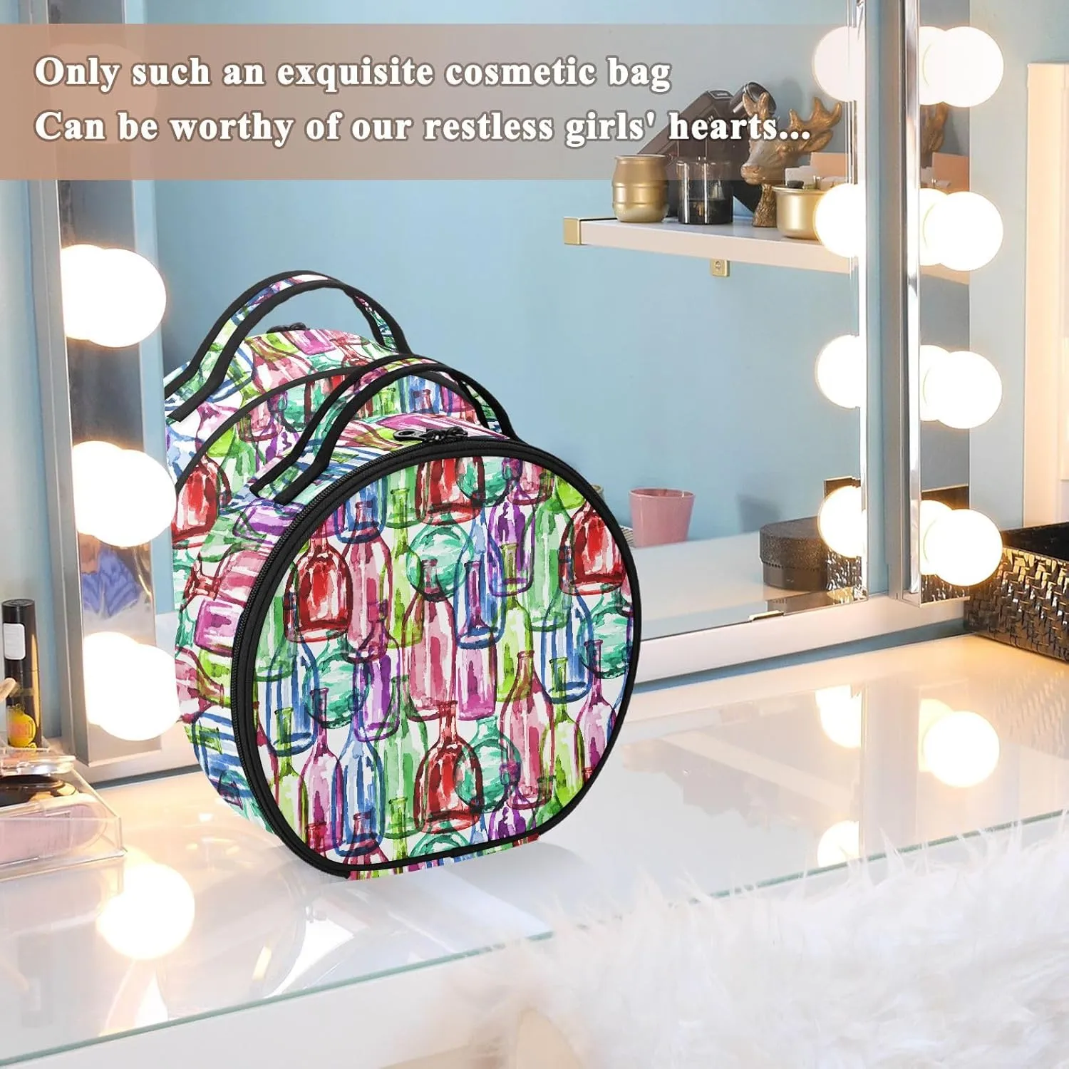 ALAZA Watercolor Silhouettes Wine Bottles Travel Cosmetic Organizer Make up Organizer Toiletry Bag