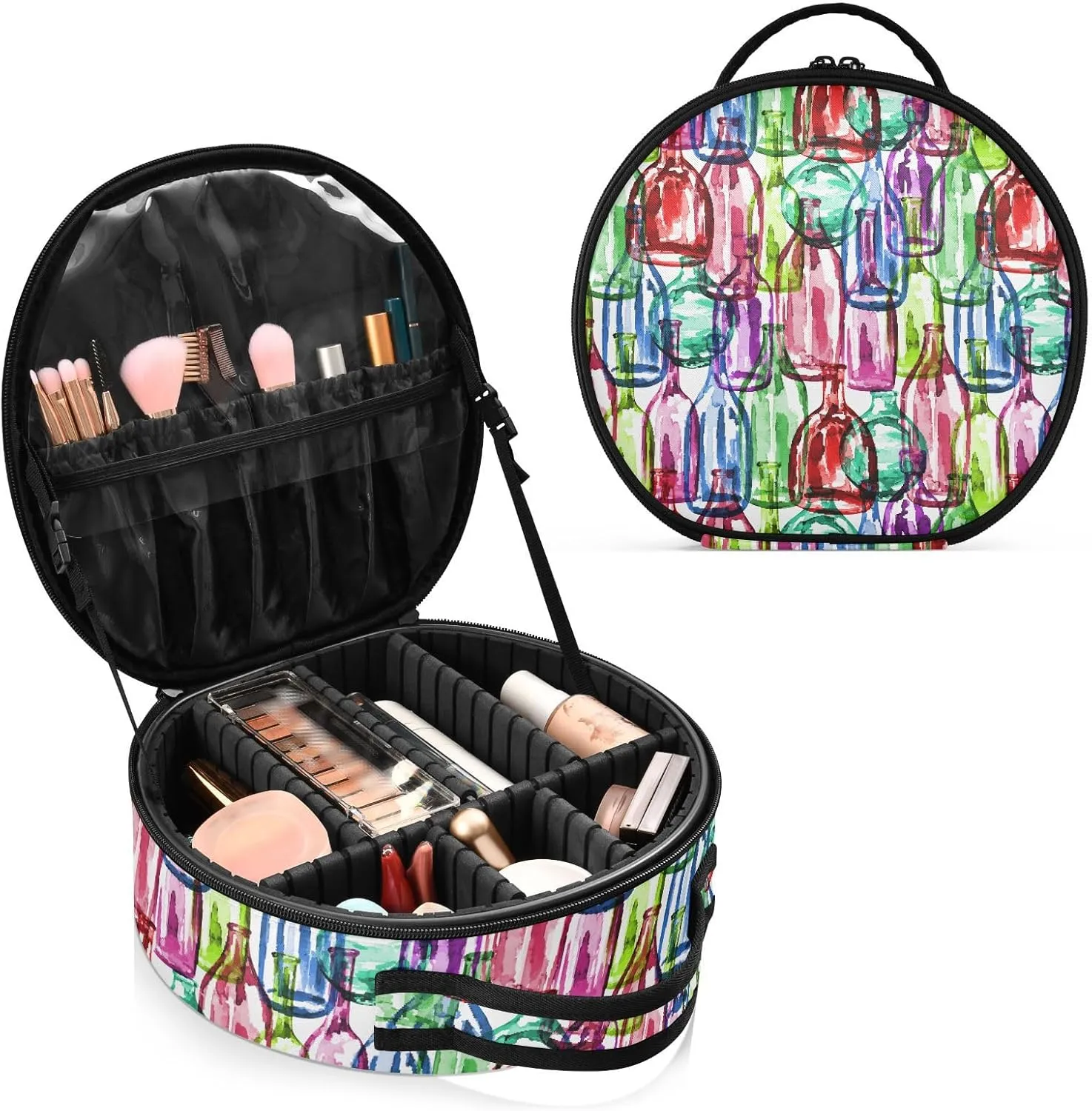 ALAZA Watercolor Silhouettes Wine Bottles Travel Cosmetic Organizer Make up Organizer Toiletry Bag