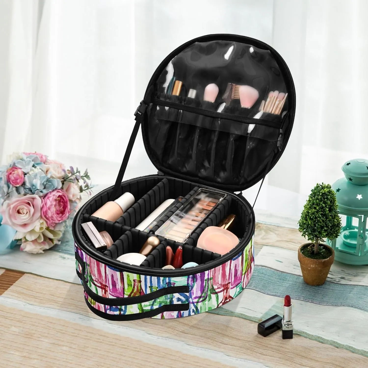 ALAZA Watercolor Silhouettes Wine Bottles Travel Cosmetic Organizer Make up Organizer Toiletry Bag