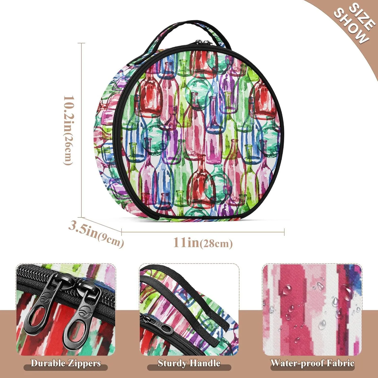 ALAZA Watercolor Silhouettes Wine Bottles Travel Cosmetic Organizer Make up Organizer Toiletry Bag