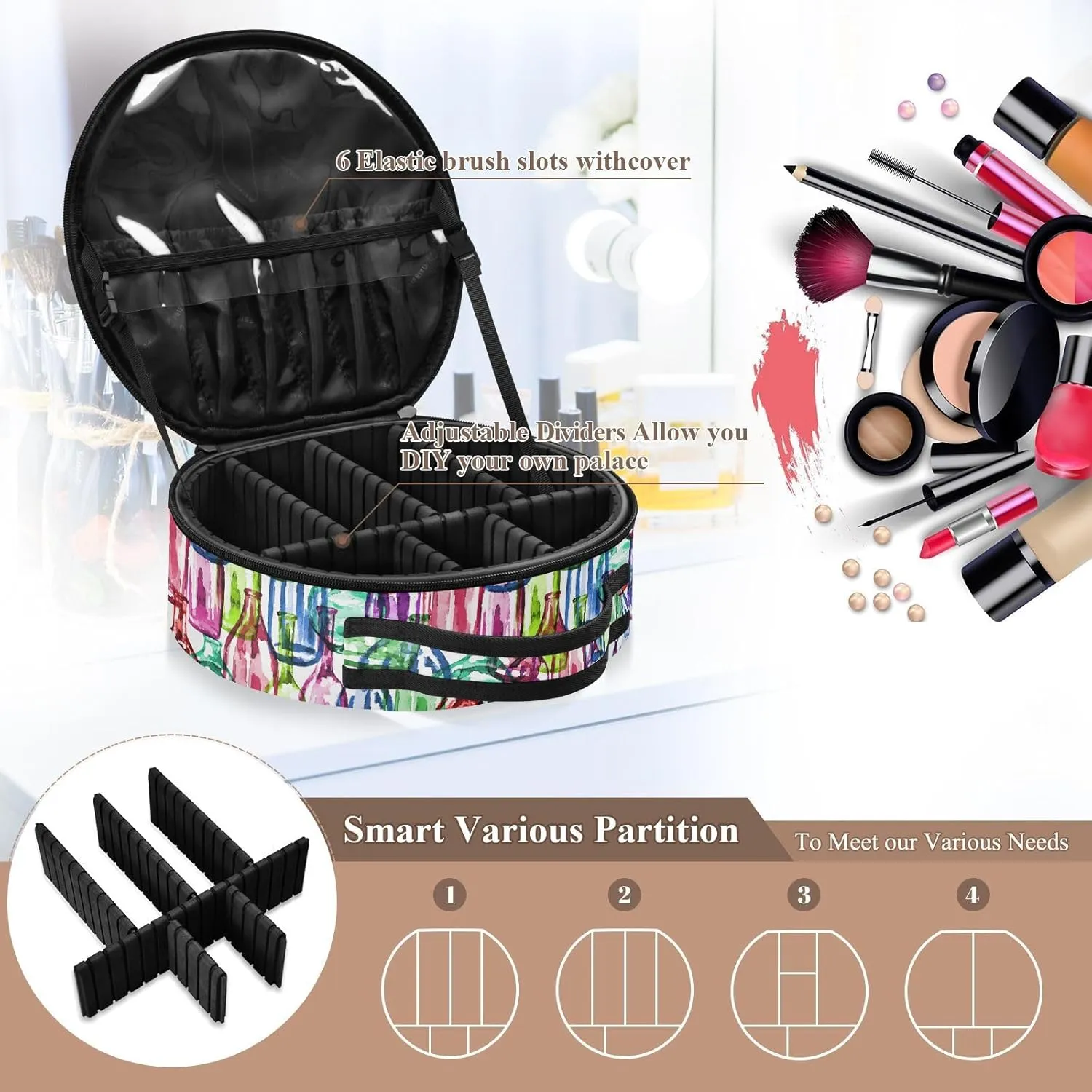 ALAZA Watercolor Silhouettes Wine Bottles Travel Cosmetic Organizer Make up Organizer Toiletry Bag