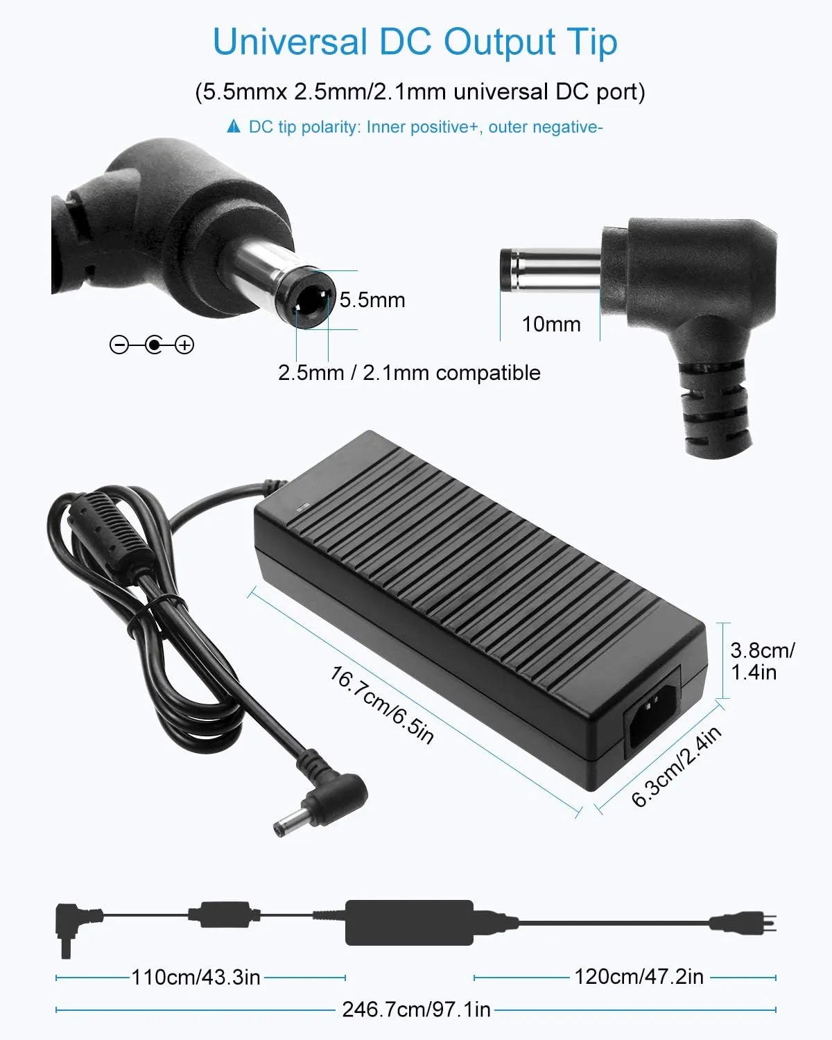 ALITOVE 12V 10A Power Supply Adapter 100-240V AC to DC 12 Volt 10amp 120W Converter 9.5A 9A 8.5A LED Driver Transformer 5.5x2.5mm Plug for LED Strip Light DC Pump LCD Monitor CCTV Camera, Pack of 5