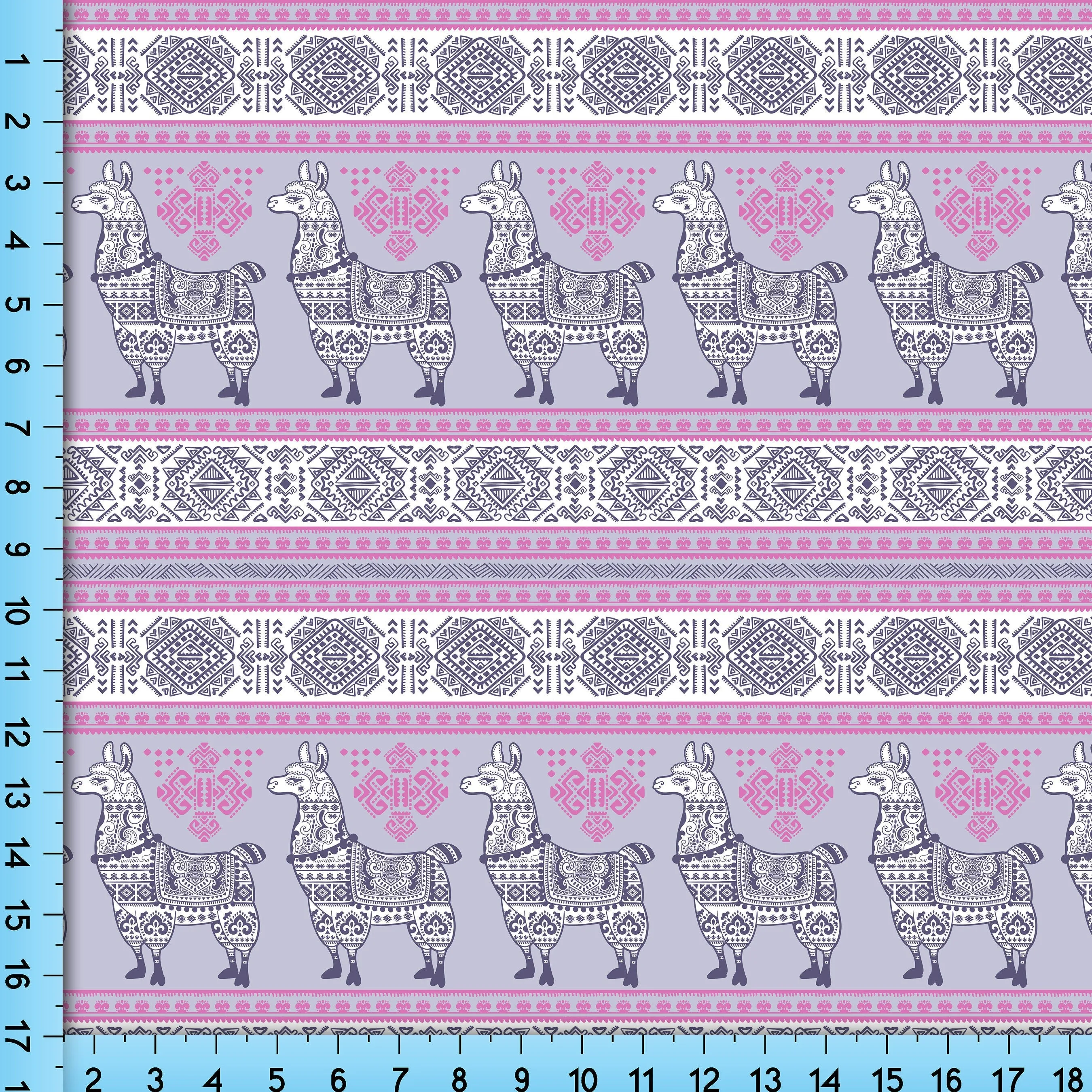 Alpaca Boho Fabric Pattern, Purple Llama Design Printed By the Yard