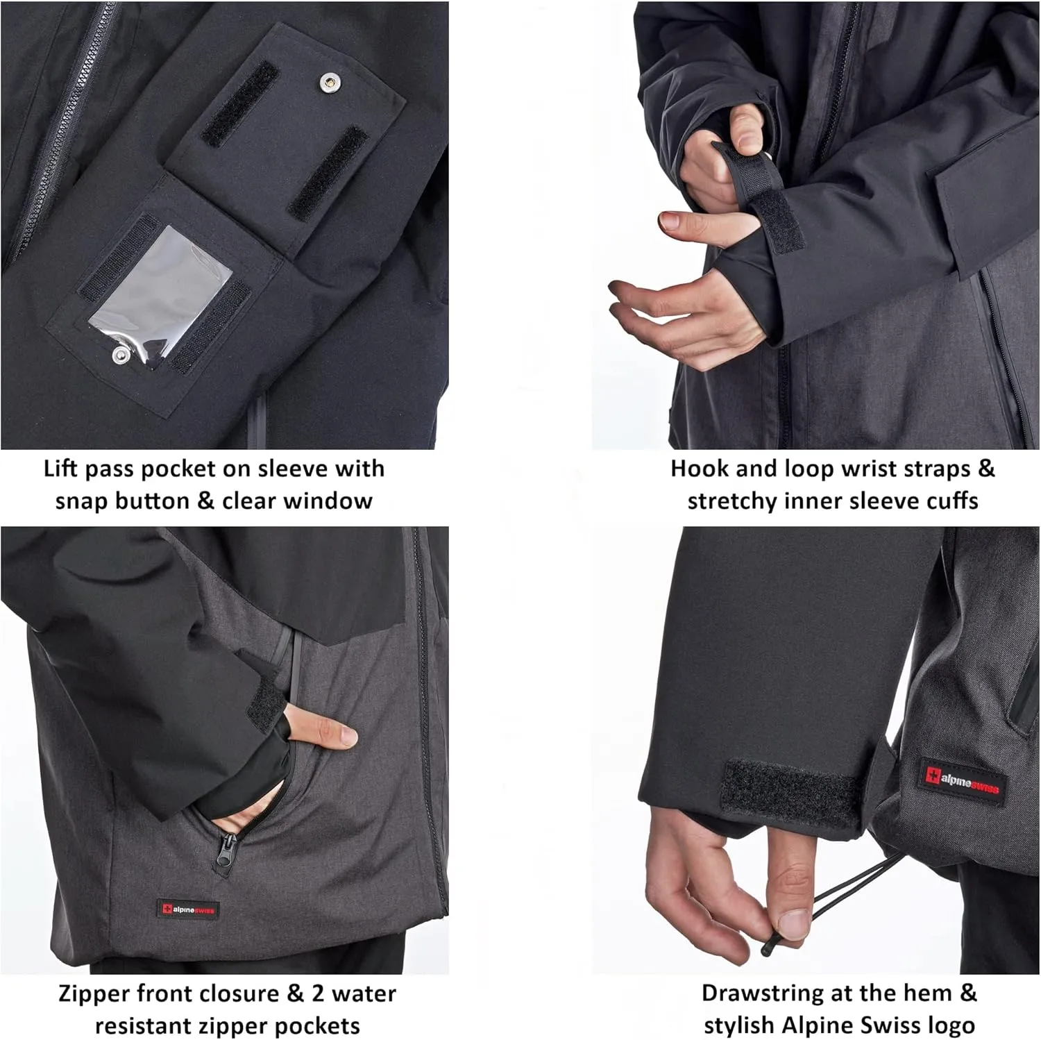Alpine Swiss Mens Waterproof Ski Jacket Hooded Snowboarding Coat Warm Winter Snow Jacket Raincoat