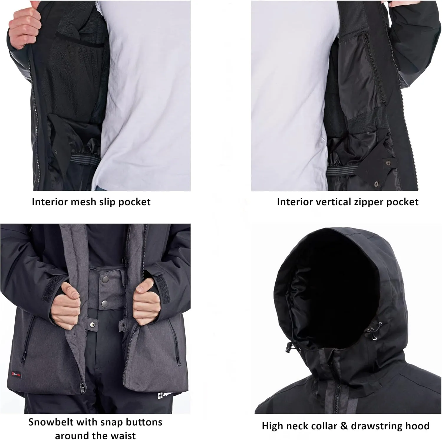 Alpine Swiss Mens Waterproof Ski Jacket Hooded Snowboarding Coat Warm Winter Snow Jacket Raincoat