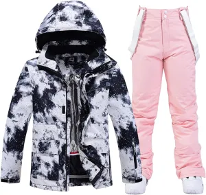 ALSOGO Women's Ski Jackets and Pants Insulated Suits Snowboarding Snowsuit Coat Warm Hooded Waterproof Windproof