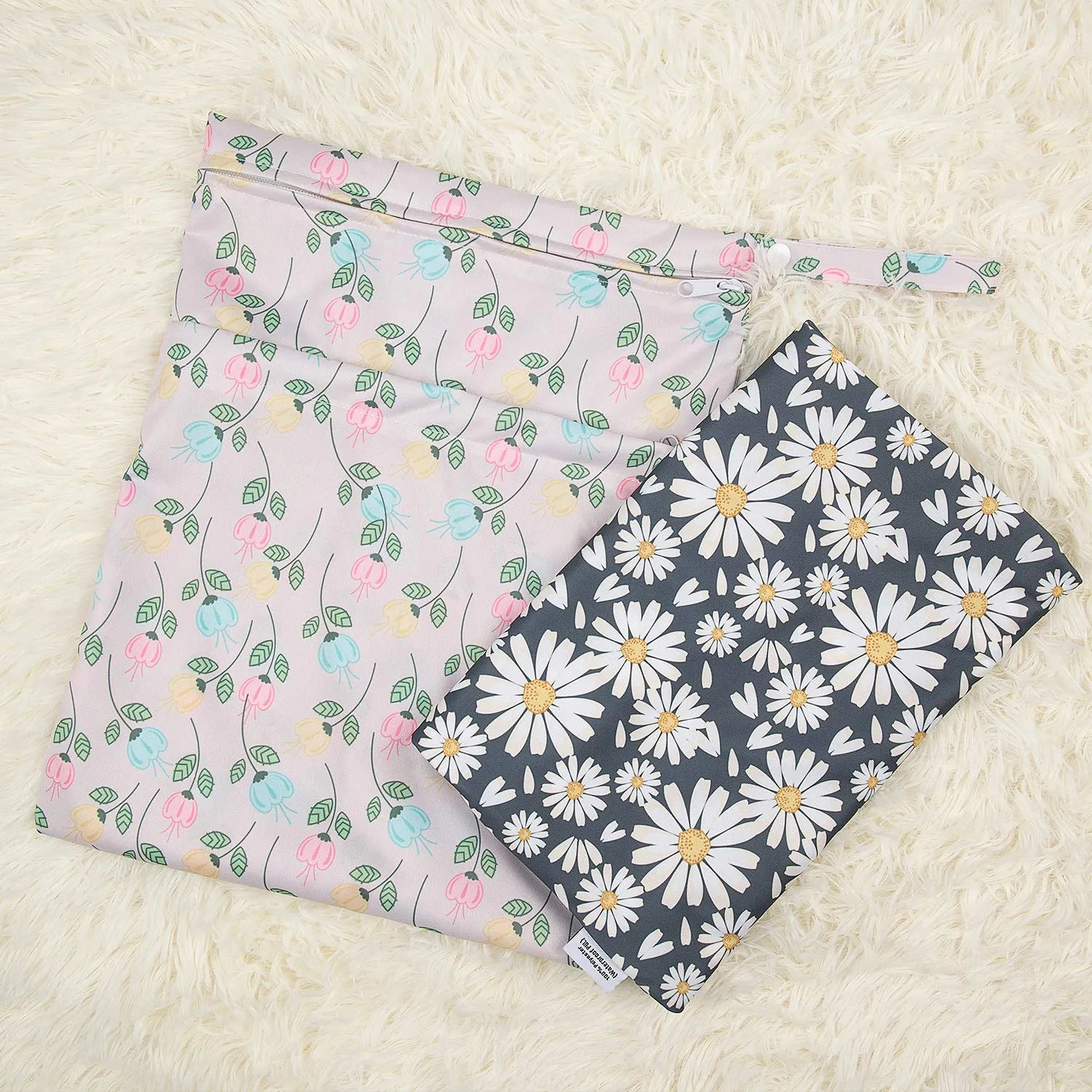 ALVABABY 2pcs Cloth Diaper Wet Dry Bags Waterproof Reusable with Two Zippered Pockets Travel Beach Pool Daycare Soiled Baby Items Yoga Gym Bag for Swimsuits or Wet Clothes L0821