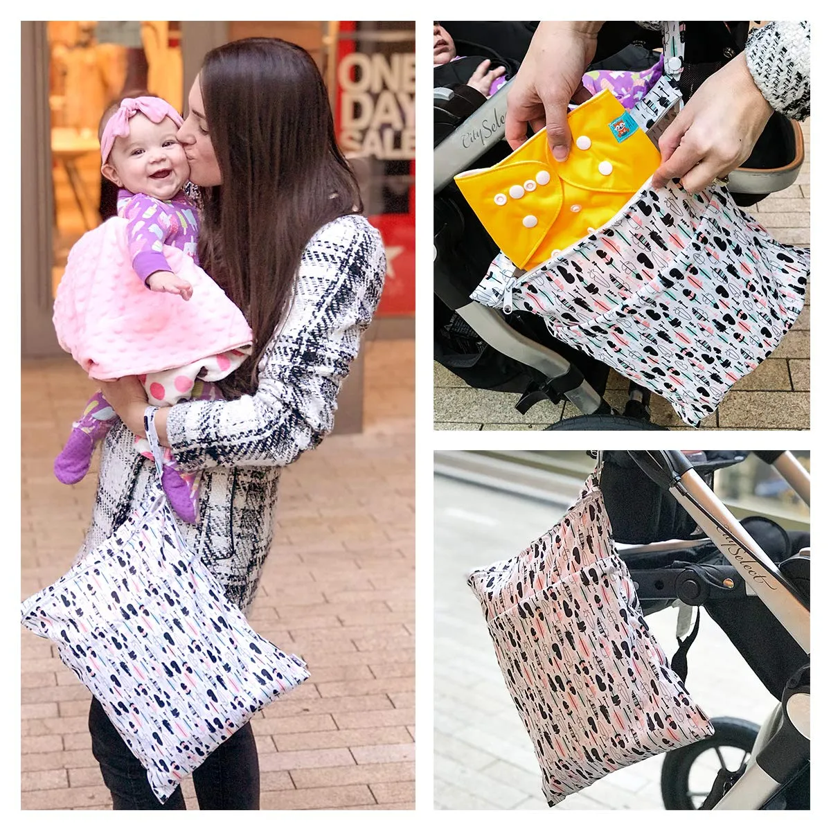 ALVABABY 2pcs Cloth Diaper Wet Dry Bags Waterproof Reusable with Two Zippered Pockets Travel Beach Pool Daycare Soiled Baby Items Yoga Gym Bag for Swimsuits or Wet Clothes L0821