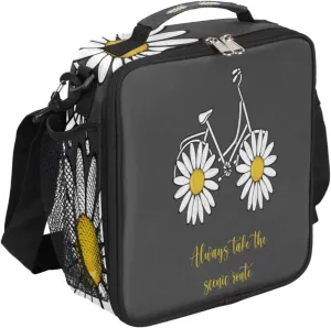 Always Take The Scenic Route Lunch Bag With Shoulder Strap and Mesh Pocketsdaisy Bicycle Reusable Insulated Lunch box Cooler Bag for Women Men Office Outdoor Work Picnic