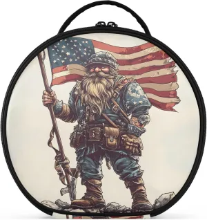 American Flag with Soldier Round Makeup Bag for Women, Travel Cosmetic Organizer Bag with Adjustable Dividers Portable Artist Makeup Bags for Cosmetics Jewelry Accessories