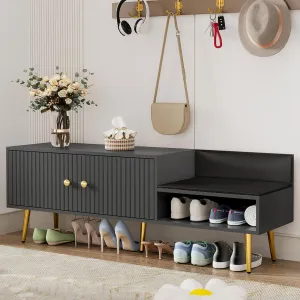 Amposei Modern Upholstered Shoe Storage Bench 54.3-Inch Entryway Bed End Bench with Storage Cabinet for Living Room Bedroom Entrance, Gray