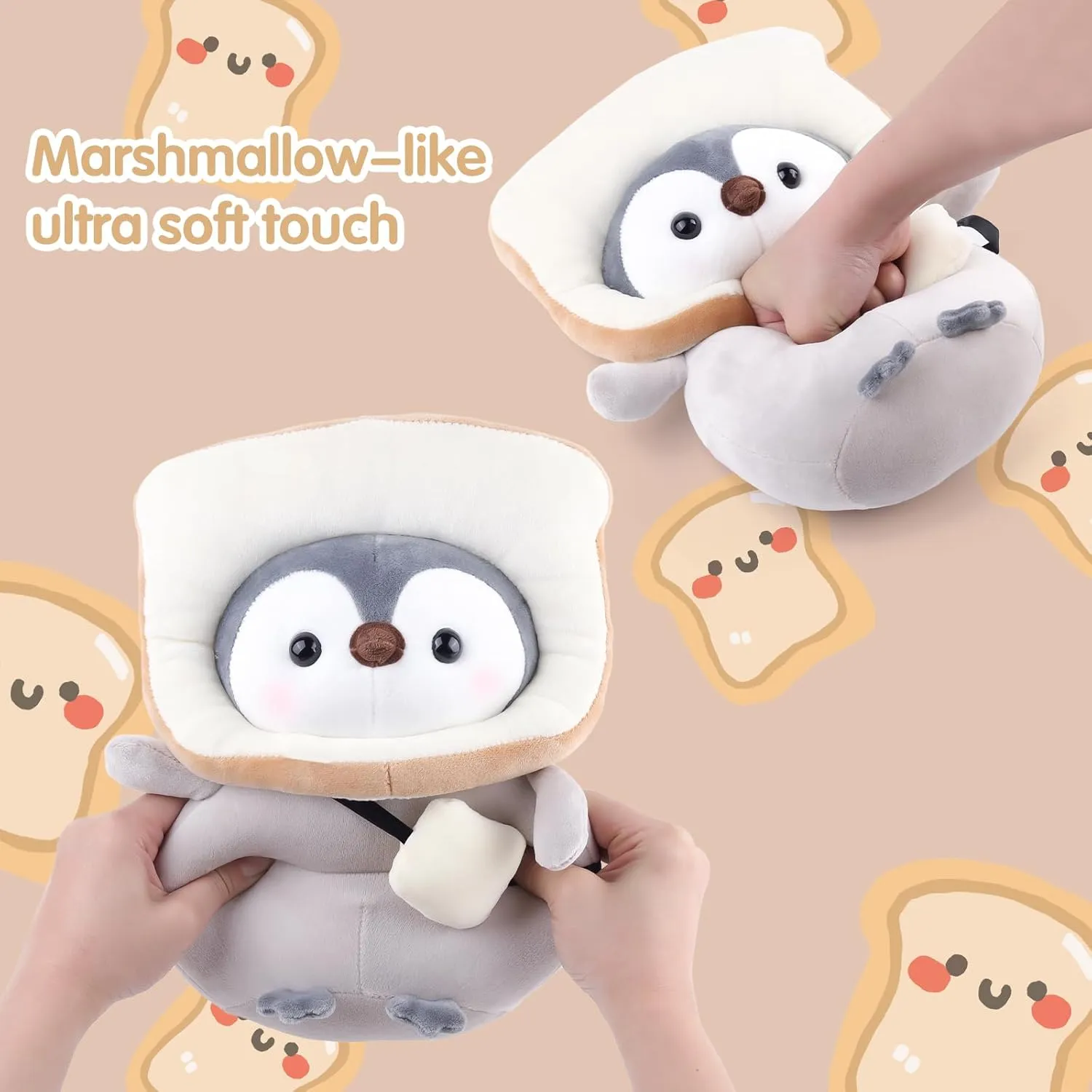 Anboor 9.8" Toast Penguin Stuffed Animal, Cute Penguin Soft Plush Toy with Bread Outfit, Stuffed Penguin Plushies Animals Toys for Boys Girls Birthday Party Favors