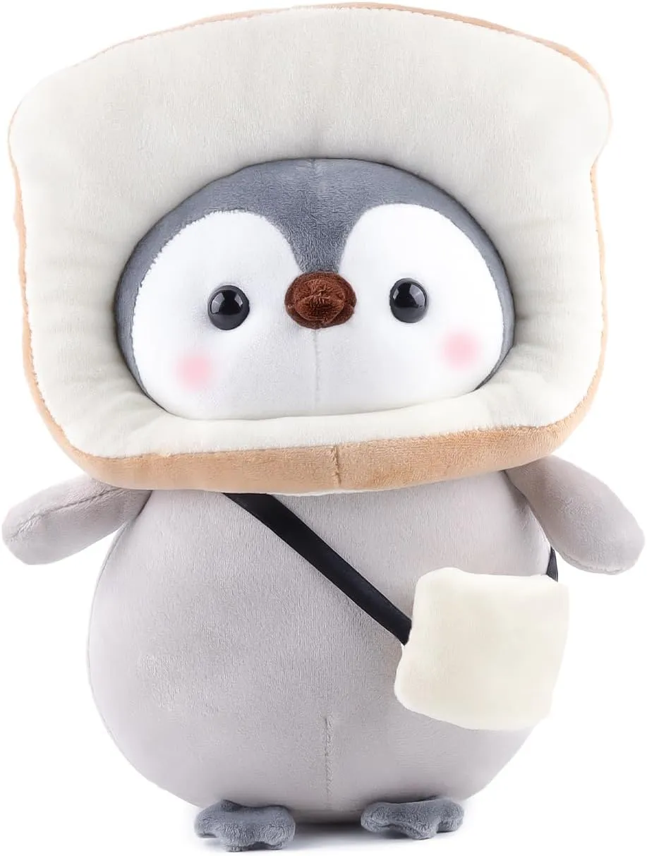 Anboor 9.8" Toast Penguin Stuffed Animal, Cute Penguin Soft Plush Toy with Bread Outfit, Stuffed Penguin Plushies Animals Toys for Boys Girls Birthday Party Favors