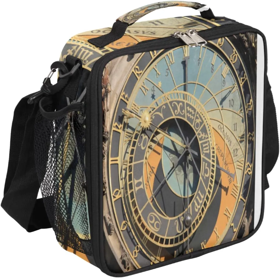 Ancient Astronomical Clock Lunch Bag With Shoulder Strap and Mesh PocketsMachine Reusable Insulated Lunch box Cooler Bag for Women Men Office Outdoor Work Picnic