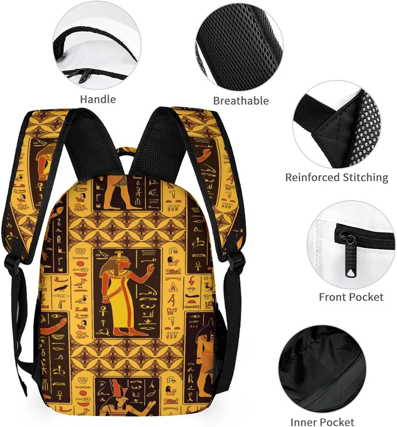Ancient Egyptian Mythological Symbols Bags Set Backpack For Work Hiking Lunch Bag Travel Unisex Bags