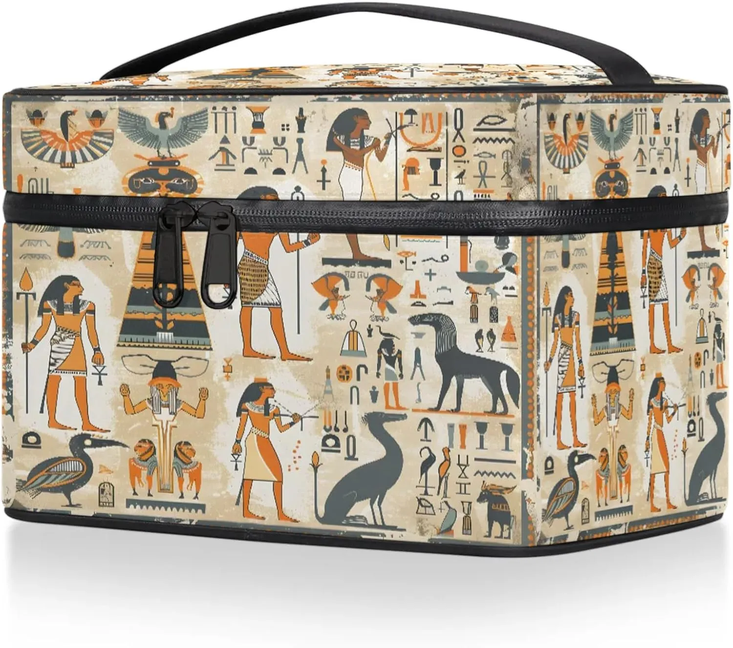 Ancient Egyptian Travel Toiletry Bag Large Capacity Makeup Case Organizer with Handle Cosmetic Case for Women Girls