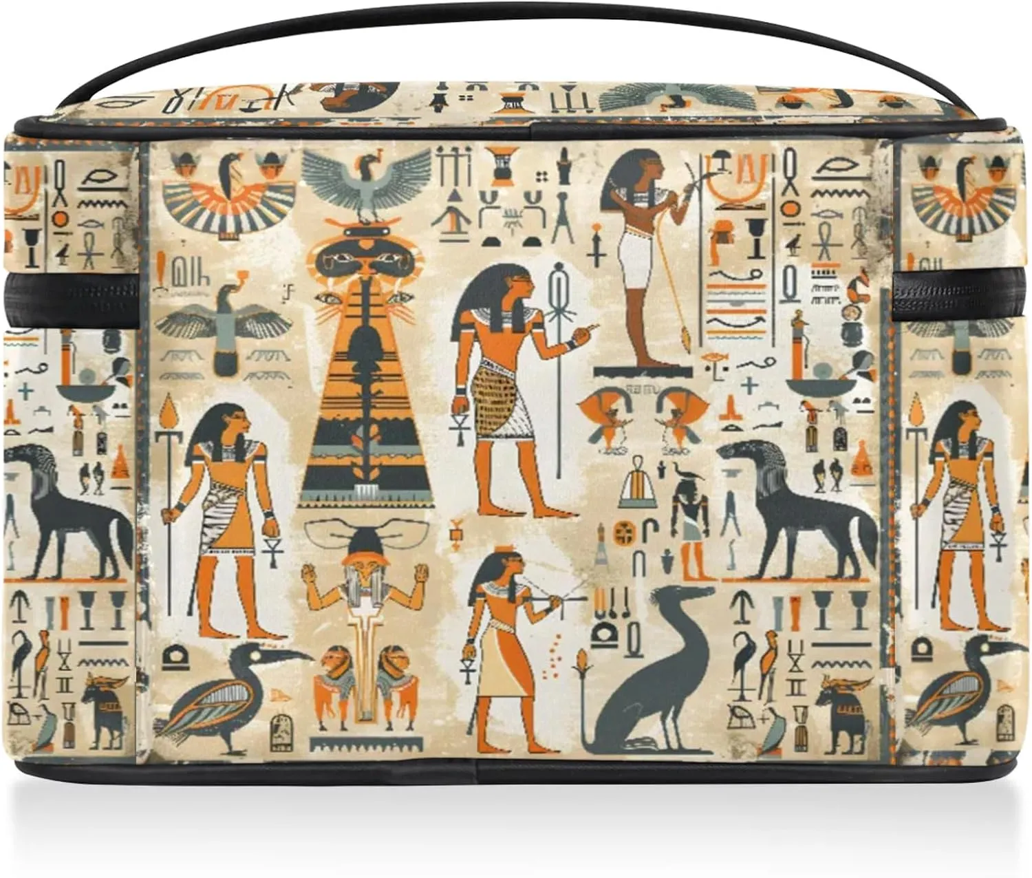 Ancient Egyptian Travel Toiletry Bag Large Capacity Makeup Case Organizer with Handle Cosmetic Case for Women Girls