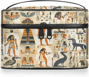 Ancient Egyptian Travel Toiletry Bag Large Capacity Makeup Case Organizer with Handle Cosmetic Case for Women Girls